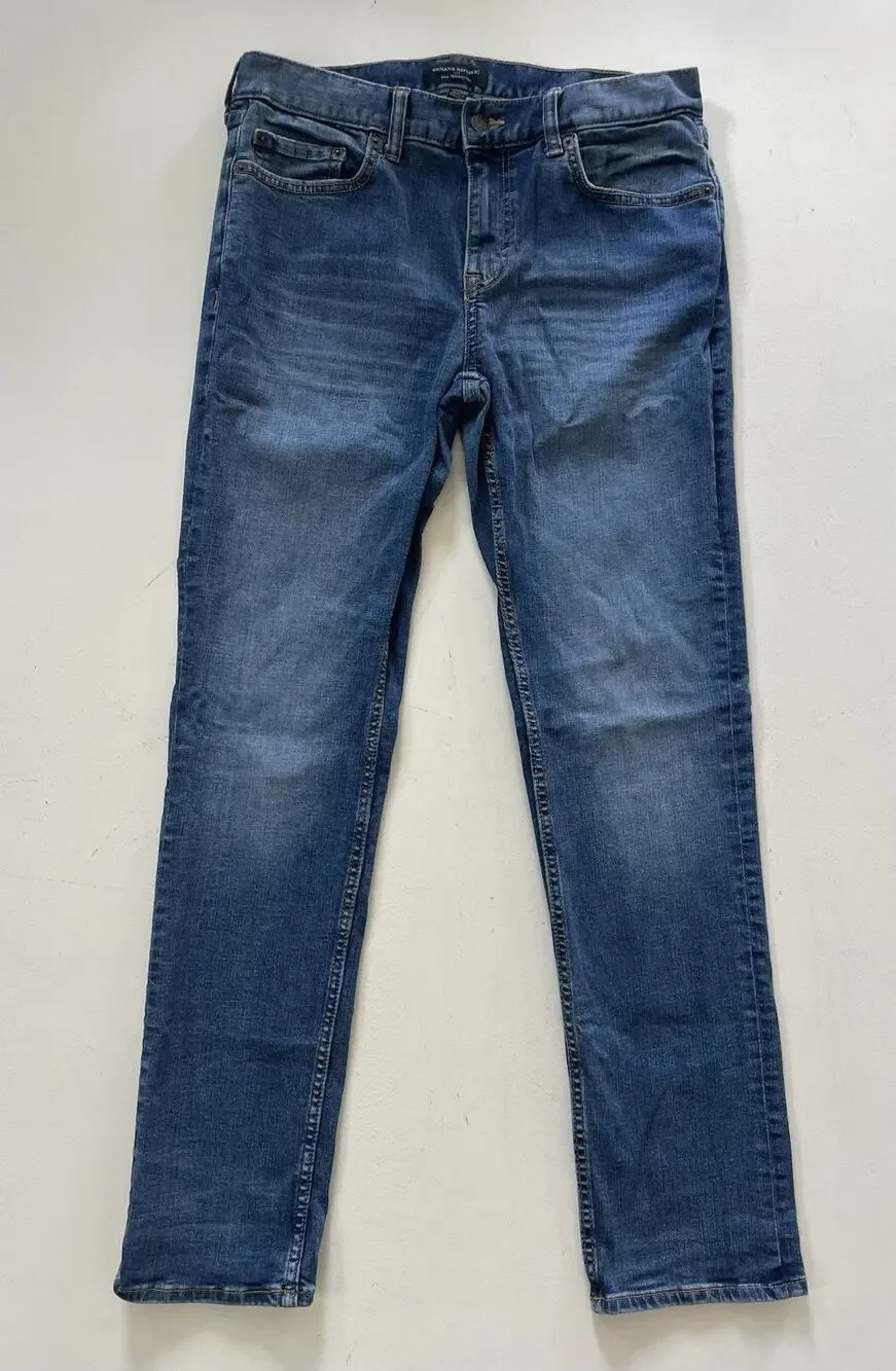 Banana Republic Jeans Men 31 x 32 Blue Whiskered Skinny Techmotion Stretch Denim